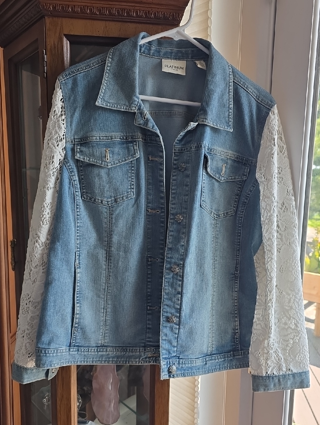 Platinum Chicos Light Blue Denim Jacket With White Lace Sleeves